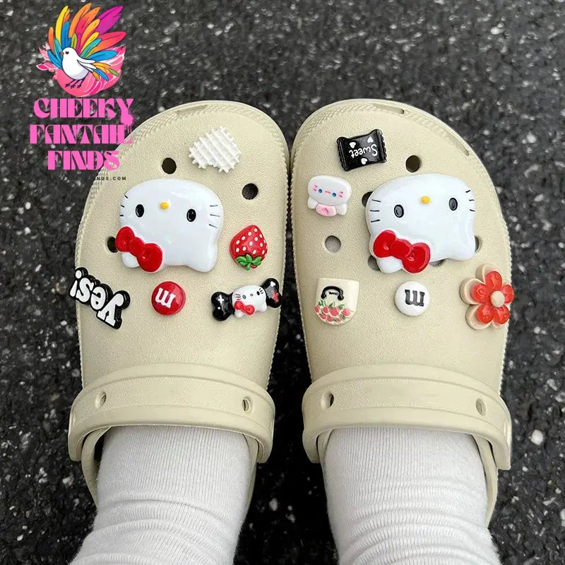 CCF 1 Set Lovely Hello Kitty Shoes Accessories Women Girls Sandals Garden Shoe Buckle Decorations Fit Charm DIY Birthday Gift Cheeky Fantail Finds