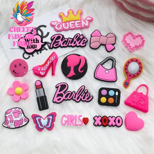 CCF  20P Cute Cartoon PVC Pink Fashion Barbie Shoe Flowers DIY Hole Shoes Sandals Charm Shoes Accessories Party Festival Gifts Cheeky Fantail Finds