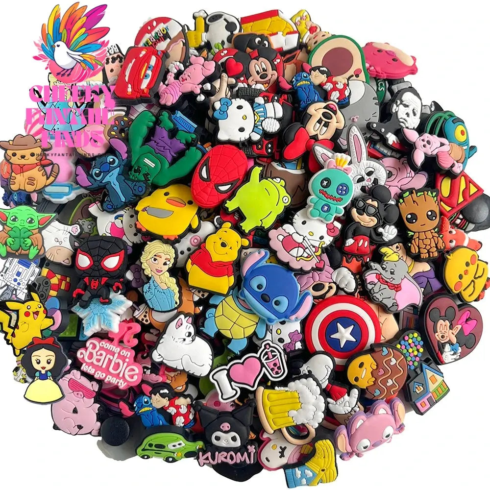 CCF 30-100PCS Random Mixed Shoe Charms PVC Cartoon Shoes Accessories DIY Clog Sandal Buckle Kids Gift Cheeky Fantail Finds