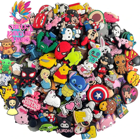 CCF 30-100PCS Random Mixed Shoe Charms PVC Cartoon Shoes Accessories DIY Clog Sandal Buckle Kids Gift Cheeky Fantail Finds
