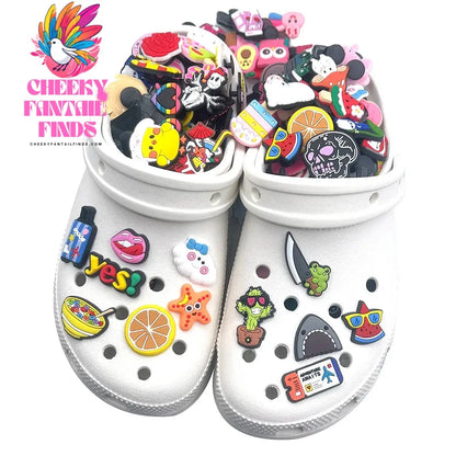 CCF 30-100PCS Random Mixed Shoe Charms PVC Cartoon Shoes Accessories DIY Clog Sandal Buckle Kids Gift Cheeky Fantail Finds