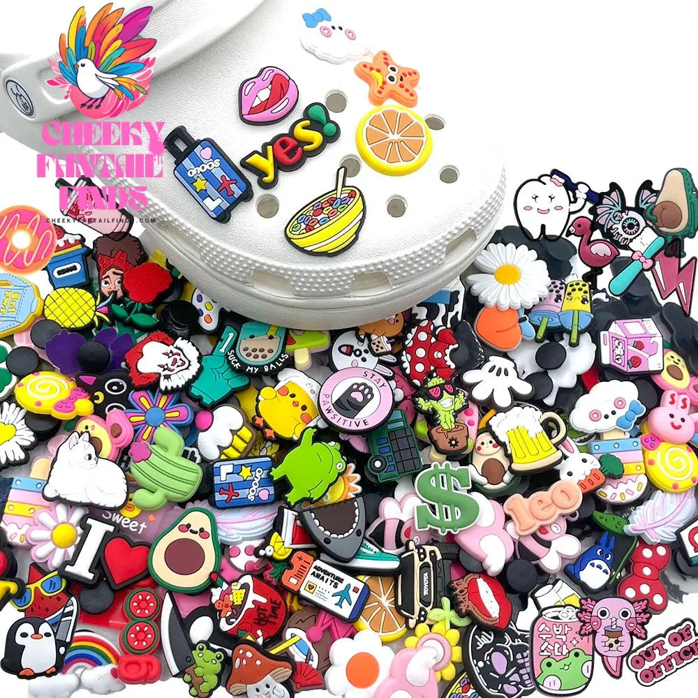 CCF 30-100PCS Random Mixed Shoe Charms PVC Cartoon Shoes Accessories DIY Clog Sandal Buckle Kids Gift Cheeky Fantail Finds