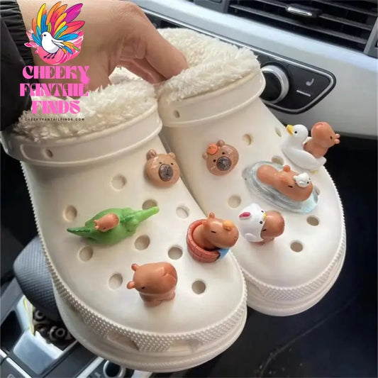 CCF Cartoon Cute Brown Capybara Figurine  Shoe Charms Set For Clogs Slides Sandals Perfect Xmas Birthday Gift Party Favors Cheeky Fantail Finds