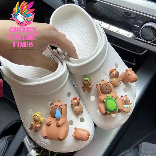 CCF Cartoon Cute Brown Capybara Figurine  Shoe Charms Set For Clogs Slides Sandals Perfect Xmas Birthday Gift Party Favors Cheeky Fantail Finds