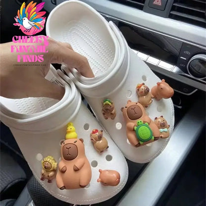 CCF Cartoon Cute Brown Capybara Figurine  Shoe Charms Set For Clogs Slides Sandals Perfect Xmas Birthday Gift Party Favors Cheeky Fantail Finds