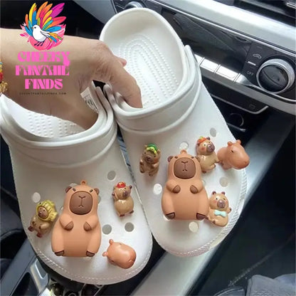 CCF Cartoon Cute Brown Capybara Figurine  Shoe Charms Set For Clogs Slides Sandals Perfect Xmas Birthday Gift Party Favors Cheeky Fantail Finds