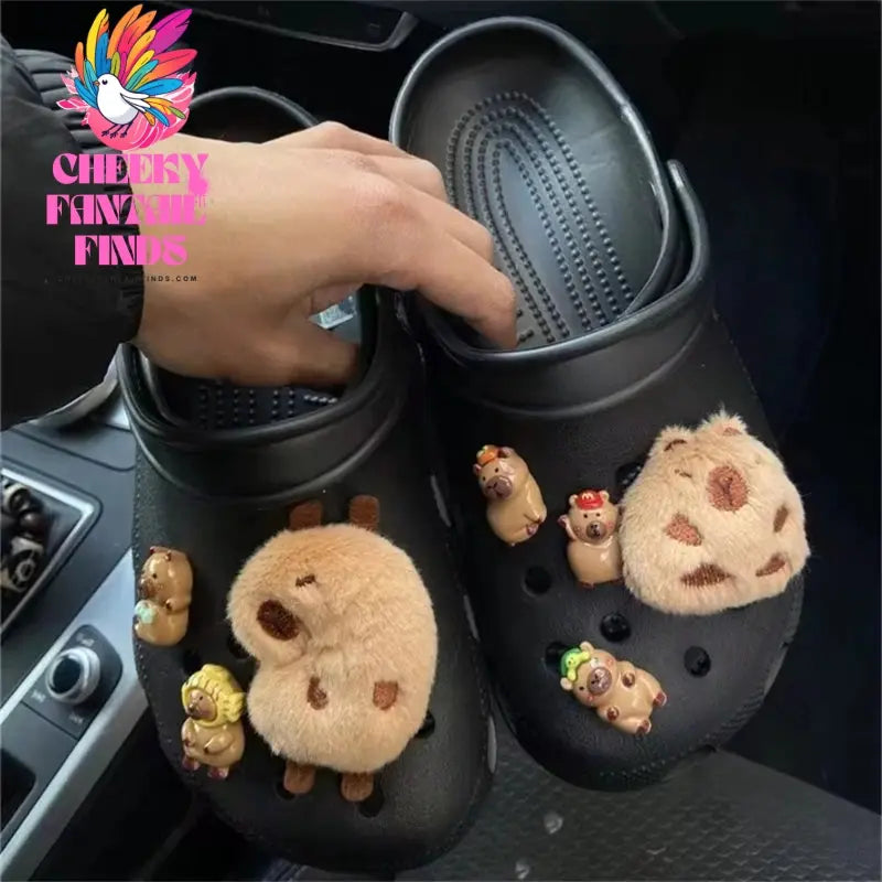 CCF Cartoon Cute Brown Capybara Figurine  Shoe Charms Set For Clogs Slides Sandals Perfect Xmas Birthday Gift Party Favors Cheeky Fantail Finds