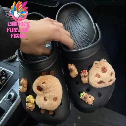 CCF Cartoon Cute Brown Capybara Figurine  Shoe Charms Set For Clogs Slides Sandals Perfect Xmas Birthday Gift Party Favors Cheeky Fantail Finds