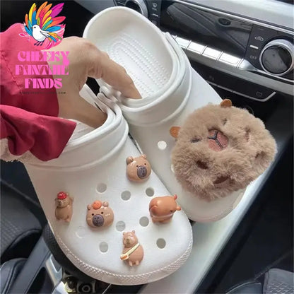 CCF Cartoon Cute Brown Capybara Figurine  Shoe Charms Set For Clogs Slides Sandals Perfect Xmas Birthday Gift Party Favors Cheeky Fantail Finds