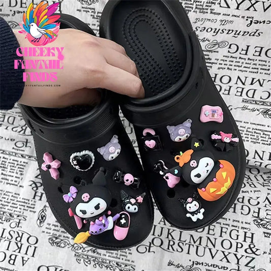 CCF Cartoon Cute Purple Kuromi Shoe Decoration 3D Trendy Detachable DIY Charm Girl Sandals Buckle Children's Party Gift Cheeky Fantail Finds