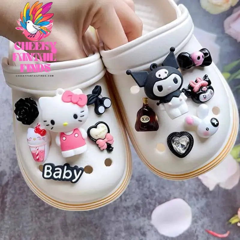 CCF  Character Set Hello Kitty Kuromi Hole Shoe Charms 3D Doll Clogs Accessories Bag Sandal Decorations Gift Idea Cheeky Fantail Finds
