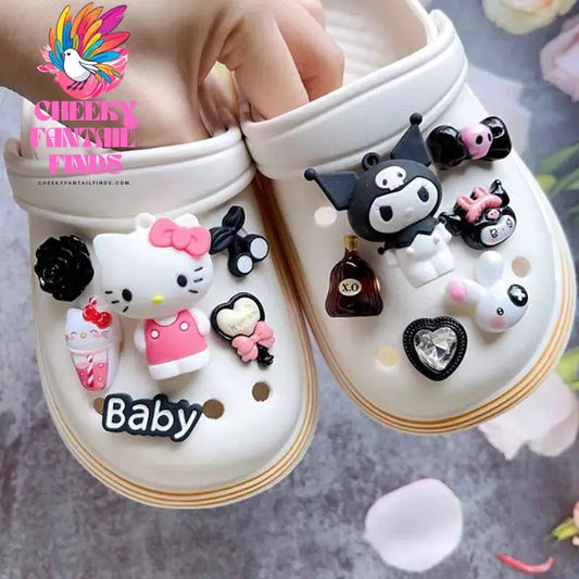 CCF  Character Set Hello Kitty Kuromi Hole Shoe Charms 3D Doll Clogs Accessories Bag Sandal Decorations Gift Idea Cheeky Fantail Finds