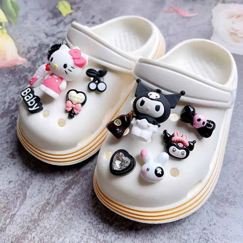 CCF  Character Set Hello Kitty Kuromi Hole Shoe Charms 3D Doll Clogs Accessories Bag Sandal Decorations Gift Idea Cheeky Fantail Finds