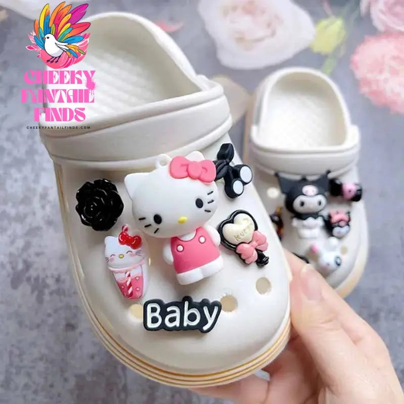 CCF  Character Set Hello Kitty Kuromi Hole Shoe Charms 3D Doll Clogs Accessories Bag Sandal Decorations Gift Idea Cheeky Fantail Finds