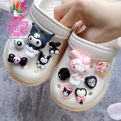 CCF  Character Set Hello Kitty Kuromi Hole Shoe Charms 3D Doll Clogs Accessories Bag Sandal Decorations Gift Idea Cheeky Fantail Finds