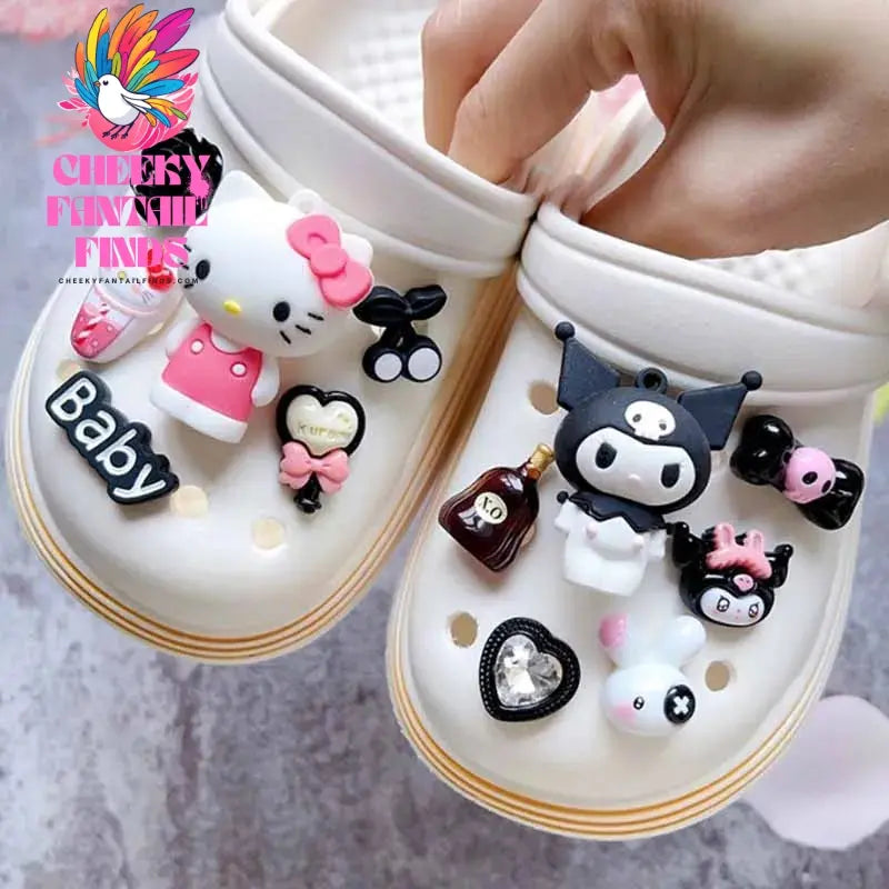 CCF  Character Set Hello Kitty Kuromi Hole Shoe Charms 3D Doll Clogs Accessories Bag Sandal Decorations Gift Idea Cheeky Fantail Finds