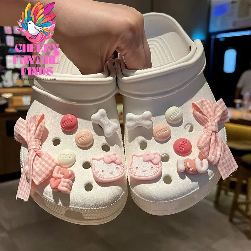 CCF Pink Series Hello Kitty Cat Shoe Charms Diy Shoe Buckle Clogs Shoes Accessories Birthday Gift Sandal Decoration Buckle Cheeky Fantail Finds