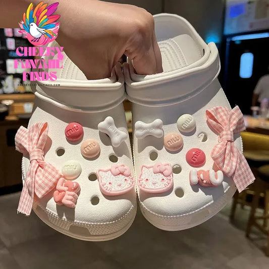 CCF Pink Series Hello Kitty Cat Shoe Charms Diy Shoe Buckle Clogs Shoes Accessories Birthday Gift Sandal Decoration Buckle Cheeky Fantail Finds