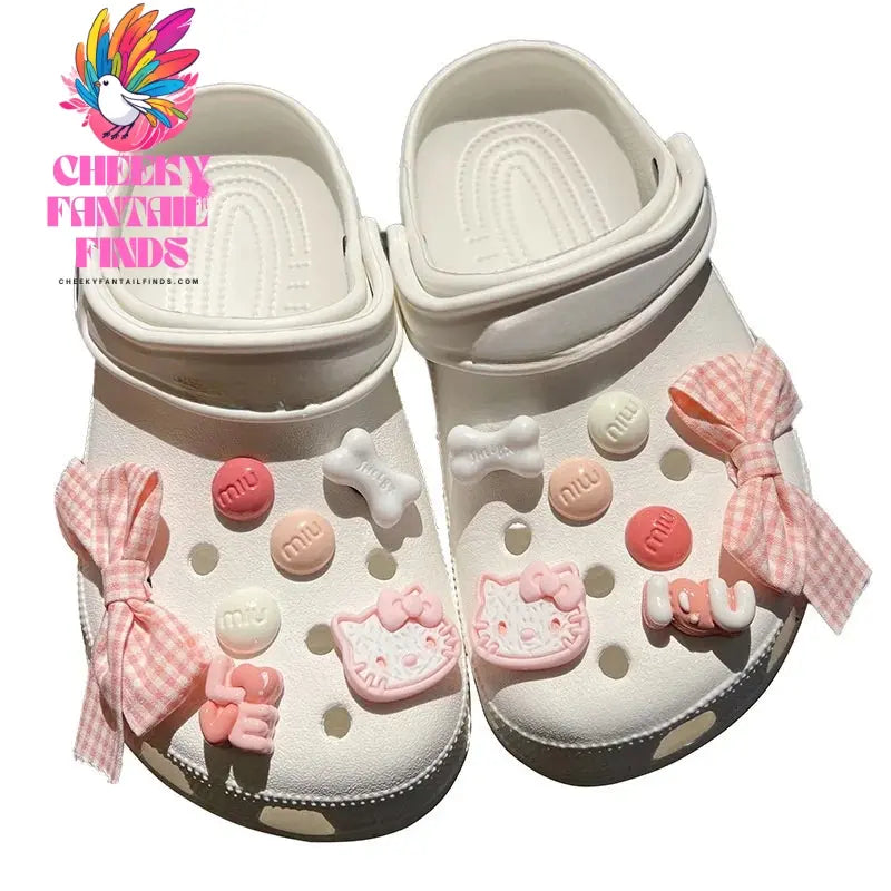 CCF Pink Series Hello Kitty Cat Shoe Charms Diy Shoe Buckle Clogs Shoes Accessories Birthday Gift Sandal Decoration Buckle Cheeky Fantail Finds