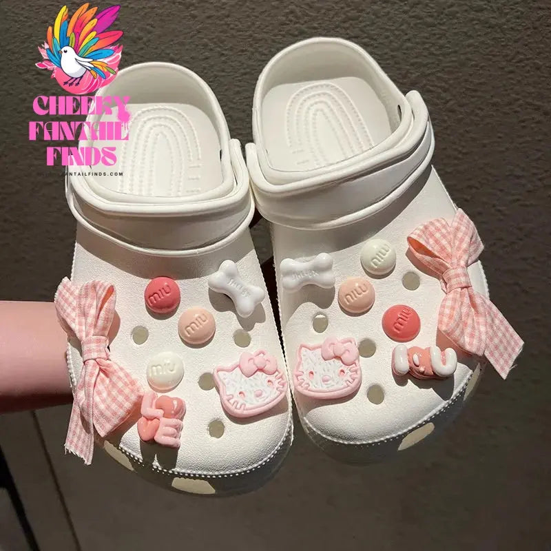 CCF Pink Series Hello Kitty Cat Shoe Charms Diy Shoe Buckle Clogs Shoes Accessories Birthday Gift Sandal Decoration Buckle Cheeky Fantail Finds