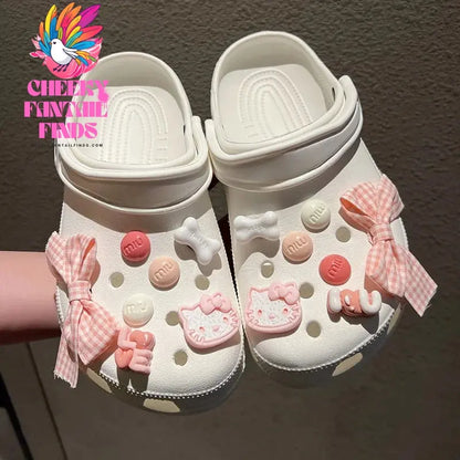 CCF Pink Series Hello Kitty Cat Shoe Charms Diy Shoe Buckle Clogs Shoes Accessories Birthday Gift Sandal Decoration Buckle Cheeky Fantail Finds