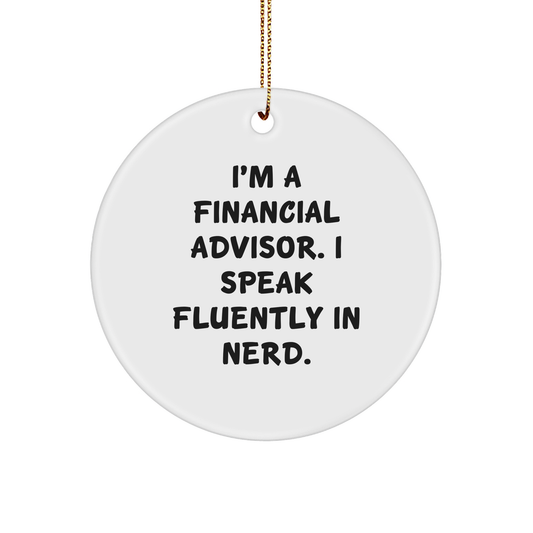 Financial Advisor Gifts from Friends, Unique Circle Ornaments for Men with geniusy Quote, Funny White Christmas Decor - Image 1