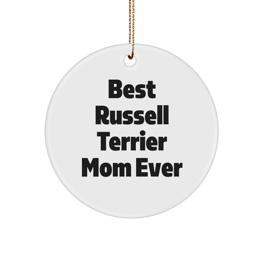 Russell Terrier Dog Mom's Best Friend Circle Ornament Gifts for Friends Family, Funny Inspirational Quote, White Circle Ornament for Christmas - Image 1