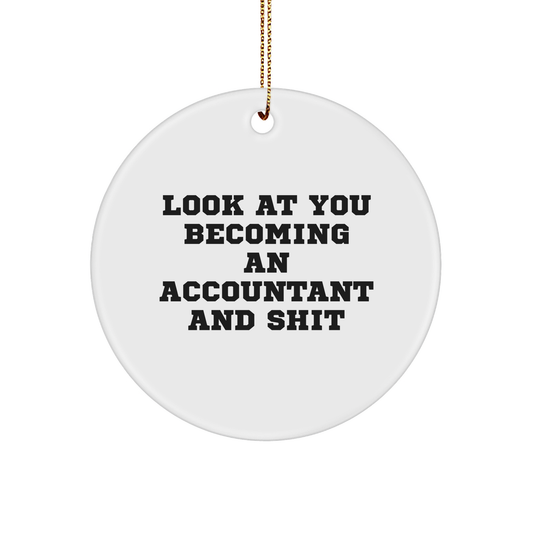 Funny Accountant Gifts, 'Look At You Becoming An Accountant And Shit' Circle Ornament, Christmas Unique Gifts from Friends, Coworkers, Family - Image 1