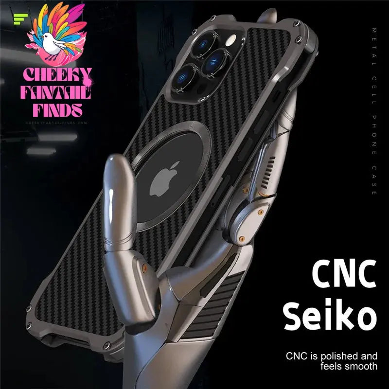 Carbon Fiber Lens Protection Phone Case for iPhone 14 Plus 12 13 Pro Max Mini Compatible with MagSafe Metal Bumpers Cover Cheeky Fantail Finds
