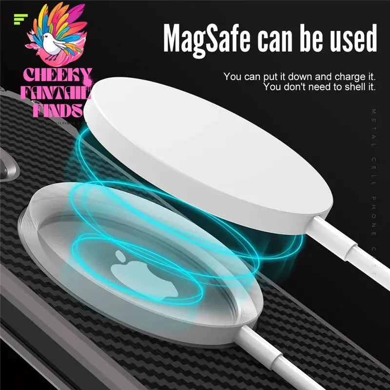 Carbon Fiber Lens Protection Phone Case for iPhone 14 Plus 12 13 Pro Max Mini Compatible with MagSafe Metal Bumpers Cover Cheeky Fantail Finds