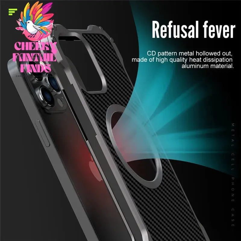 Carbon Fiber Lens Protection Phone Case for iPhone 14 Plus 12 13 Pro Max Mini Compatible with MagSafe Metal Bumpers Cover Cheeky Fantail Finds