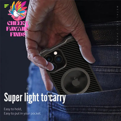Carbon Fiber Lens Protection Phone Case for iPhone 14 Plus 12 13 Pro Max Mini Compatible with MagSafe Metal Bumpers Cover Cheeky Fantail Finds