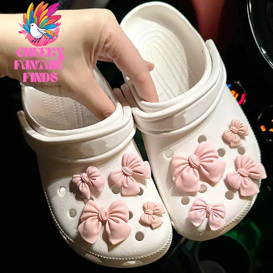 Cartoon Bow Tie Hole Shoe Charms Decorations Cute Rubber Purple Tie Shoe Flower Shoes Buckle DIY 3D Hole Shoe Accessories Cheeky Fantail Finds