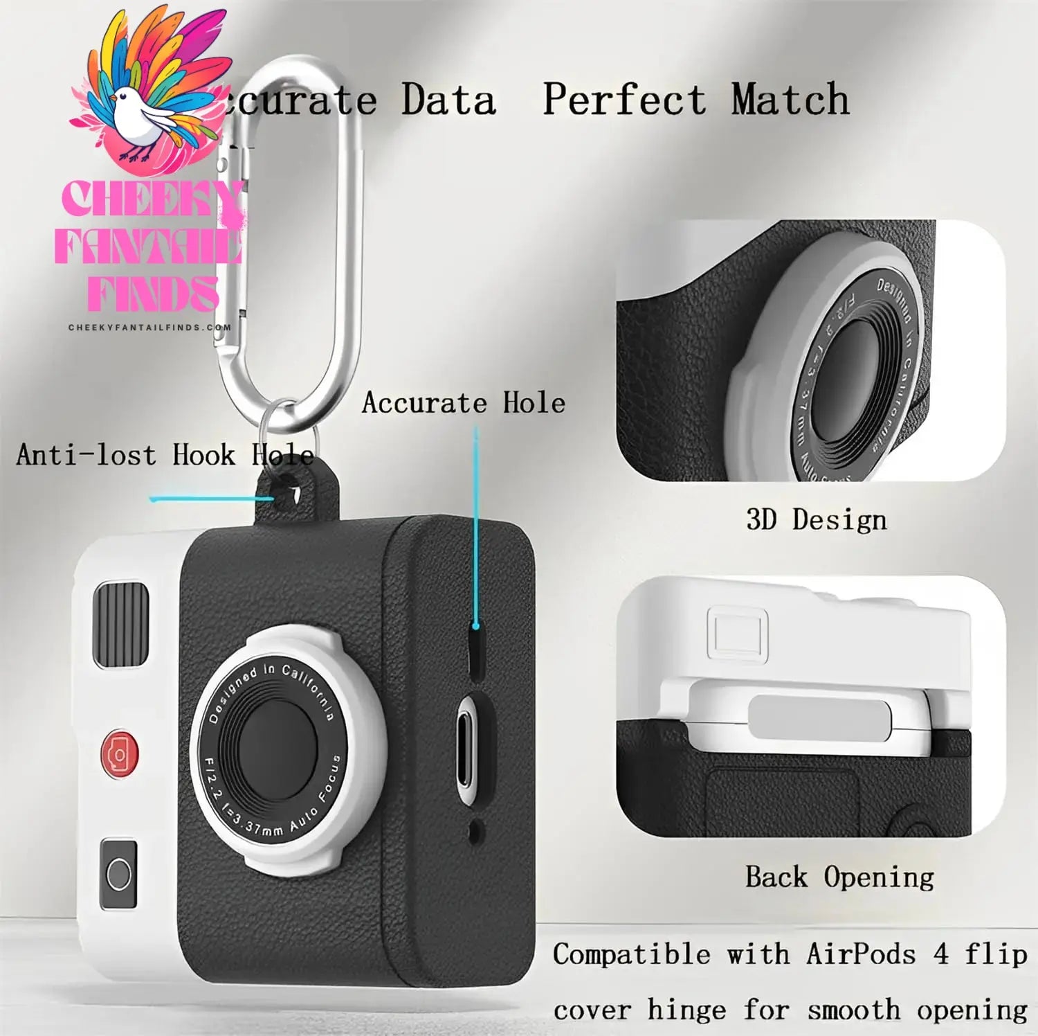Case For AirPods 4 Case Retro 3D Camera Protective Shockproof Silicone Skin Cover with Cleaner Kit and Lanyard For AirPods Pro 2 Cheeky Fantail Finds