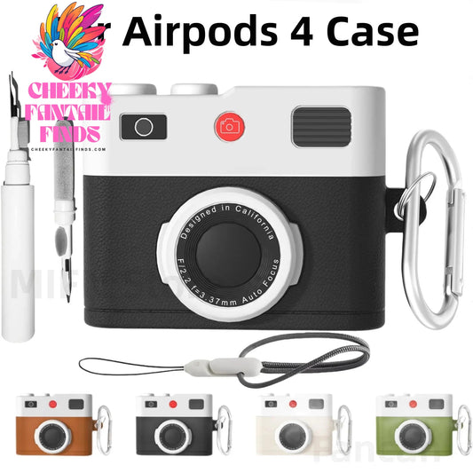 Case For AirPods 4 Case Retro 3D Camera Protective Shockproof Silicone Skin Cover with Cleaner Kit and Lanyard For AirPods Pro 2 Cheeky Fantail Finds