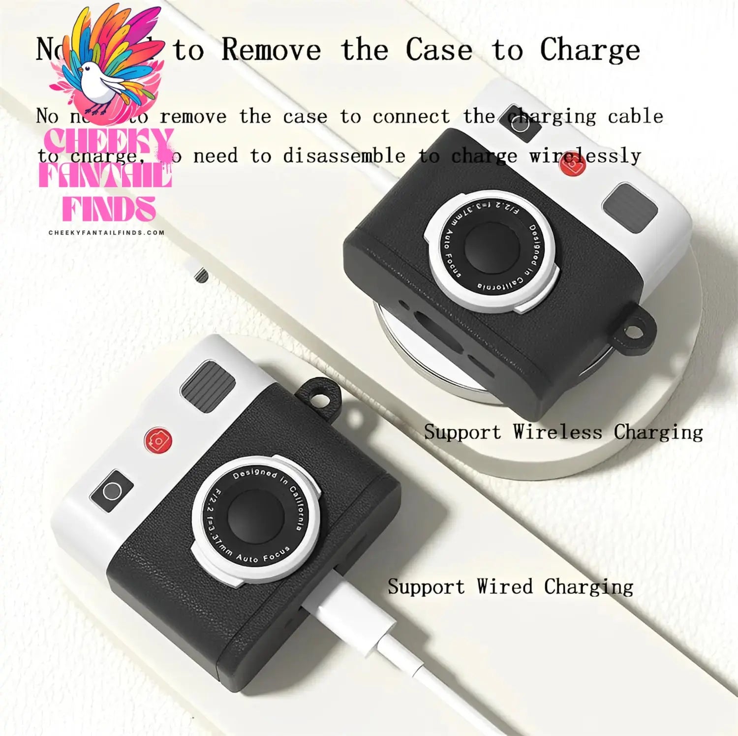 Case For AirPods 4 Case Retro 3D Camera Protective Shockproof Silicone Skin Cover with Cleaner Kit and Lanyard For AirPods Pro 2 Cheeky Fantail Finds