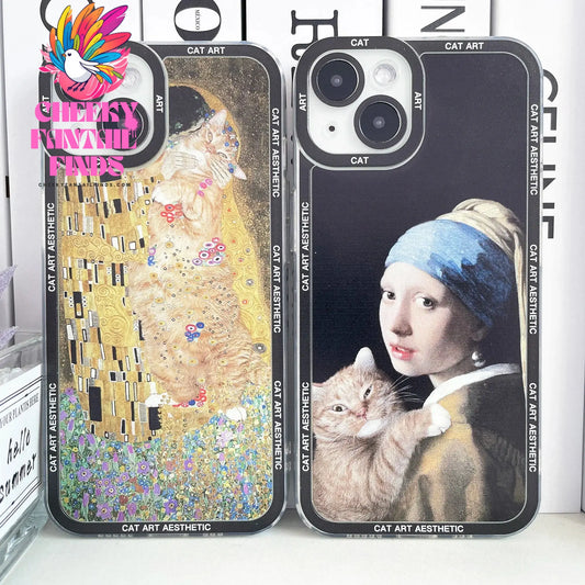 Case for iPhone Van Gogh Gustav Klimt Mona Lisa Edvard Munch The Scream Hieronymus Bosch Fun Cat Art Funda Aesthetic Phone Cover Cheeky Fantail Finds