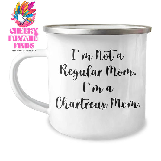 Chartreux Cat Mom Gifts for Dad - 'I'm Not A Regular Mom. I'm A Chartreux Mom.' Funny Camping Mug, 12 oz Stainless Steel with Enamel Finish, Perfect for Father's Day - Image 1