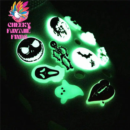 Christmas Nightmare PVC Shoe Charms Luminous Vampire Bat Sandals Accessories Ghost Pumpkin Shoe Decorations Halloween Kids Gifts Cheeky Fantail Finds