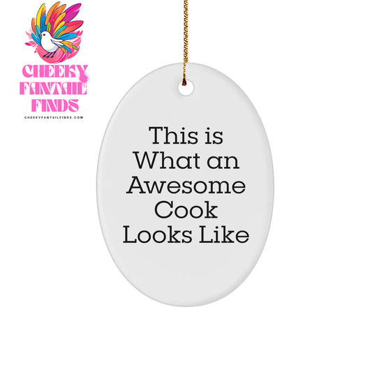 Complimentary Cook Gifts from Family - This Is What An Awesome Cook Looks Like Oval Ornament, White, 3.25" Tall, Christmas - Image 1