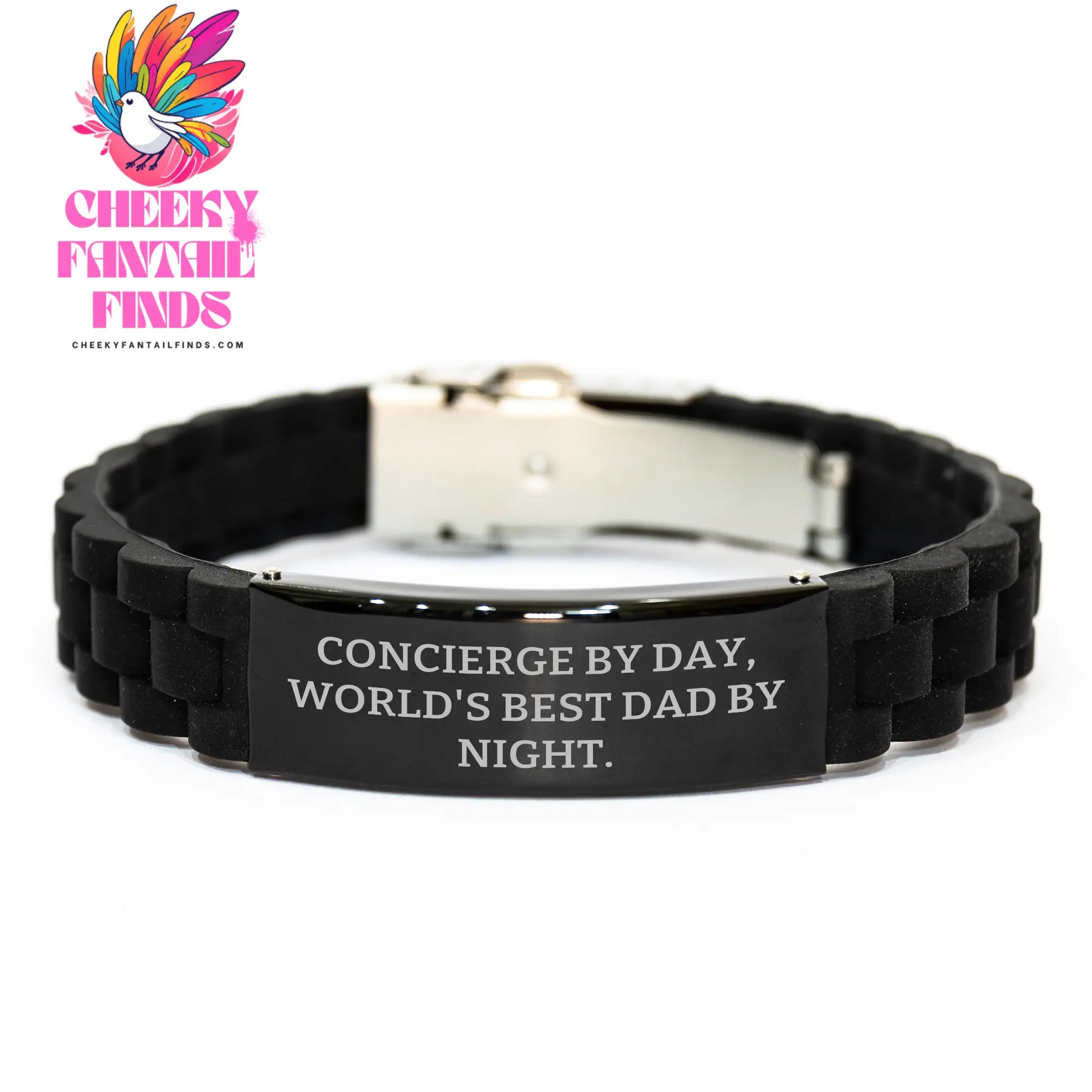 Concierge By Day, World's Best Dad By Night, Gifts from Men for Concierge, Glide lock Clasp Black Stainless Steel Silicone Adjustable Father's Day Unique Gifts - Image 1