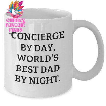 Concierge Gifts from Men, Funny White Coffee Mugs for Concierge, World's Best Dad By Night, Father's Day Unique Gifts - Additional