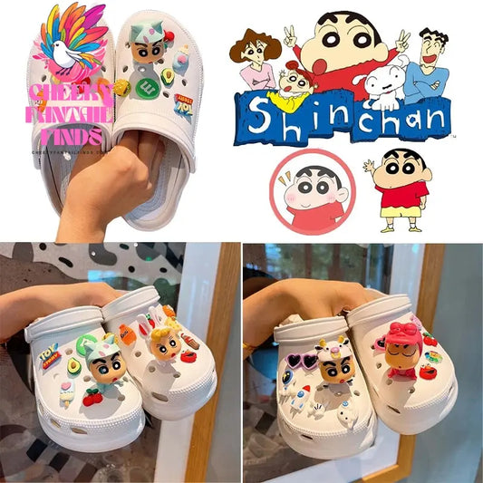 Crayon Shin-chan slippers Accessories Cute Anime Shoe Buckle Charms Cartoon Kawaii Sandals Decrations Cheeky Fantail Finds