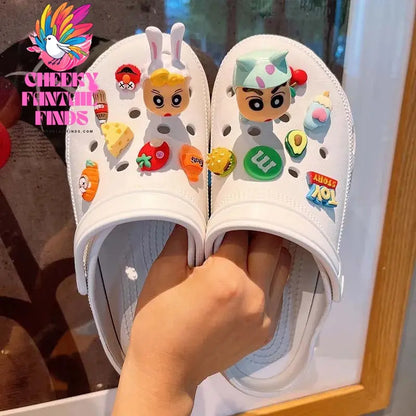 Crayon Shin-chan slippers Accessories Cute Anime Shoe Buckle Charms Cartoon Kawaii Sandals Decrations Cheeky Fantail Finds