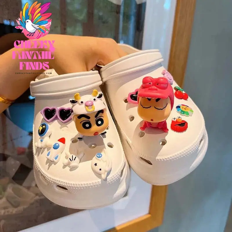 Crayon Shin-chan slippers Accessories Cute Anime Shoe Buckle Charms Cartoon Kawaii Sandals Decrations Cheeky Fantail Finds