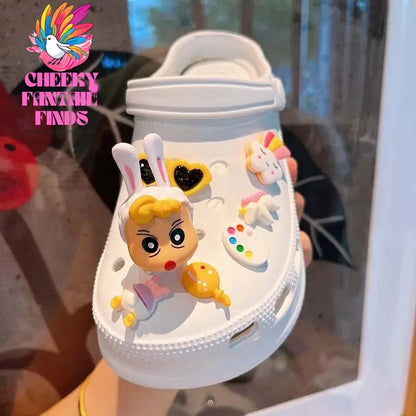 Crayon Shin-chan slippers Accessories Cute Anime Shoe Buckle Charms Cartoon Kawaii Sandals Decrations Cheeky Fantail Finds
