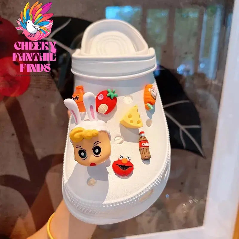 Crayon Shin-chan slippers Accessories Cute Anime Shoe Buckle Charms Cartoon Kawaii Sandals Decrations Cheeky Fantail Finds