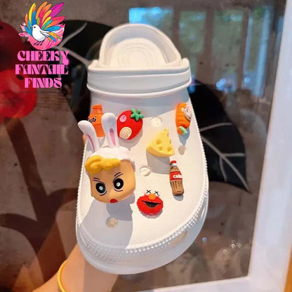 Crayon Shin-chan slippers Accessories Cute Anime Shoe Buckle Charms Cartoon Kawaii Sandals Decrations Cheeky Fantail Finds