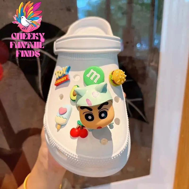 Crayon Shin-chan slippers Accessories Cute Anime Shoe Buckle Charms Cartoon Kawaii Sandals Decrations Cheeky Fantail Finds