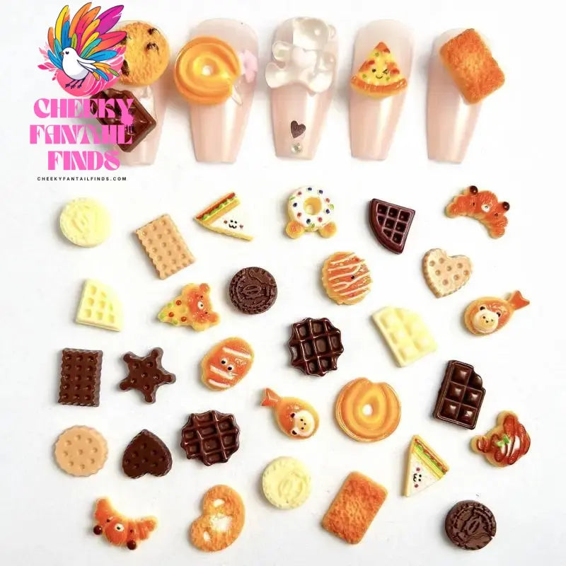 Creative Bear Ice Cream Chocolate Nail Art Accessories Cute Simulated Smile Sandwich Star Biscuit Dessert Nail Charms DIY Nails Cheeky Fantail Finds